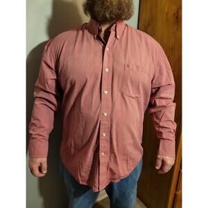 Izod Red Chambray Button Down Shirt XL Cotton Classic Preppy Check Collar Logo